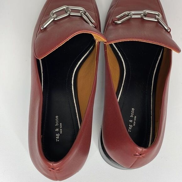 Rag & Bone Women's Dark Red Aslen Square Toe Leather Loafers Size 11 - Picture 6 of 9